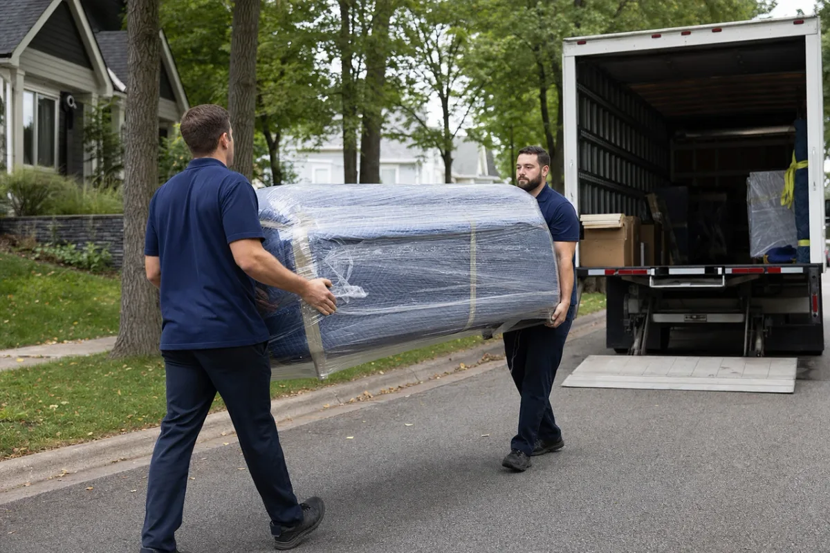 moving crew loading furniture into a moving truck