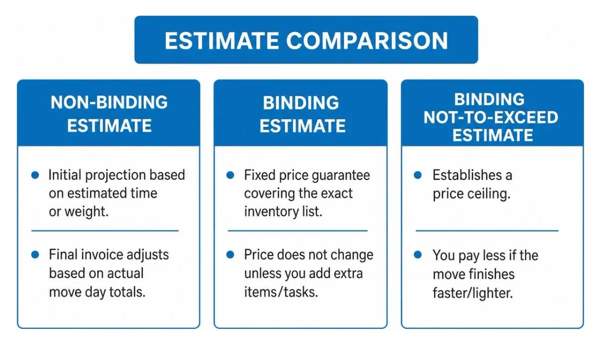 comparison diagram of binding vs non-binding vs binding not to exceed moving estimates