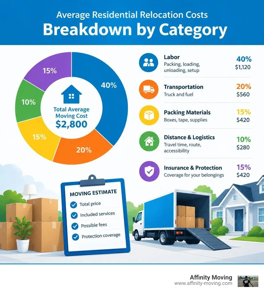 breakdown of average residential relocation costs by category infographic